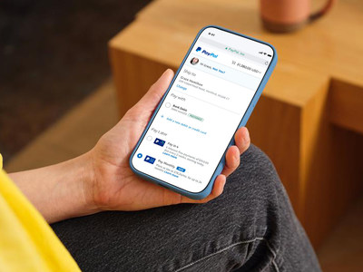 PayPal Customer being presented with flexible payment choices at checkout including the new Pay Monthly option to split larger purchases into monthly payments.