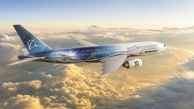 The Boeing 2022 ecoDemonstrator will test 30 technologies to enhance safety and sustainability. Shown here, an image of the airplane - a Boeing-owned 777-200 ER (Extended Range). (Image: Boeing)