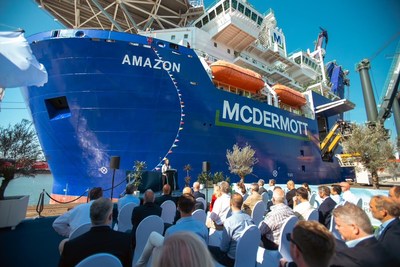 McDermott customers and executives gather to christen the Amazon vessel on June 16, 2022, at Rotterdam Port, The Netherlands.