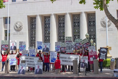 Demonstrators outside the courthouse at 312 N Spring Street demanding an end to 