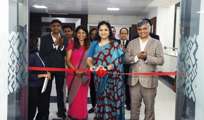 Prativa Mohapatra, MD, Adobe India inaugurating Tekno Point's new CX Development Center with Himanshu Mody, Founder & CEO, Tekno Point and Yash Mody, CTO, Tekno Point (PRNewsfoto/Tekno Point)