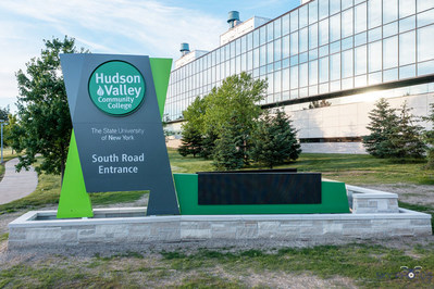 One of four entrance landmark signs at Hudson Valley Community College, fabricated and installed by ID Signsystems.