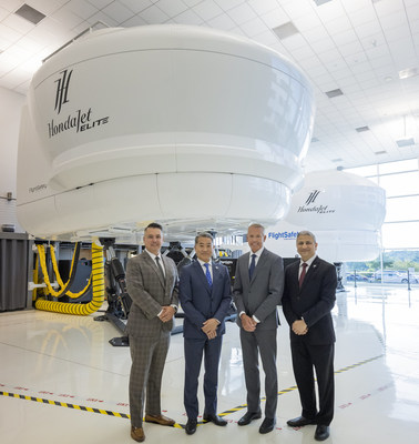 From left:
Nathan Speiser, FlightSafety International EVP of Sales and Marketing
Hideto Yamasaki, Honda Aircraft Company President and CEO 
Brad Thress, FlightSafety International President and CEO
Amod Kelkar, Honda Aircraft Company Head of Commercial Business Unit & VP of Customer Service