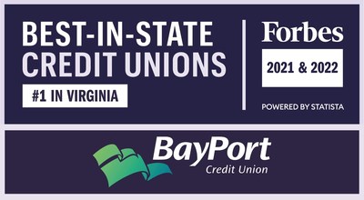 Forbes' Best-In-State Ranks BayPort Credit Union #1 in Virginia in 2022.