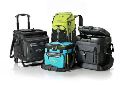High performance, feature-rich Titan by Arctic Zone coolers include (from left to right): Titan Deep Freeze 60 Can Rolling Cooler, Titan Deep Freeze 24 Can Zipperless Cooler, Titan Deep Freeze 30 Can Ice Wall Backpack Cooler and Titan Deep Freeze 36 Can Welded Cooler.