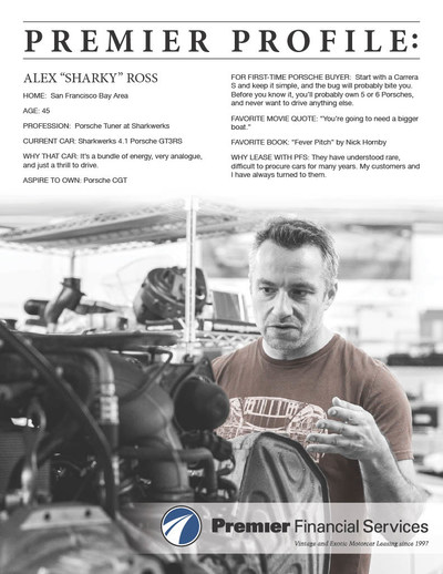 Alex Ross, the owner of Sharkwerks, a custom Porsche shop in California, is featured in the "Premier Profiles" campaign.