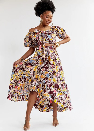 D'IYANU'S Lulua Women's African Print Maxi Skirt (Tropical Paisley)