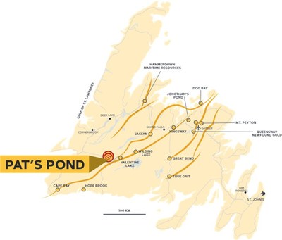Figure 1. Location of Pat’s Pond (CNW Group/GoldHaven Resources Corp.)