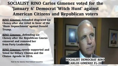RINO CARLOS GIMENEZ VOTED FOR THE JANUARY 6 WITCH HUNT AGAINST AMERICANS