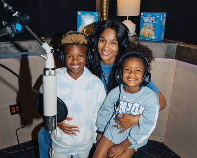 Ciara, joined by her son Future and her daughter Sienna, hit the studio to record a new song “Treat” in collaboration with Rice Krispies Treats. (Credit: Jeff Vanags for Ciara and Rice Krispies Treats)