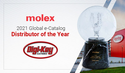 Digi-Key was named 2021 Global e-Catalog Distributor of the Year by Molex during the 2022 EDS Leadership Summit.