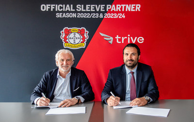 Engin Çubukçu, Chairman of Trive (right) and Rudi Völler, Managing Director Sports of Bayer 04 Leverkusen (left)