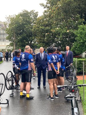 President Joe Biden speaks with wounded warriors at the White House during the annual Wounded Warrior Project® Soldier Ride®.