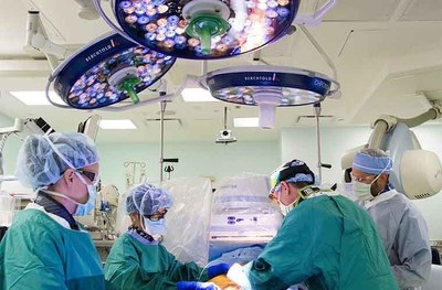 Interventional Cardiologist Lang Lin, MD, and Cardiovascular Surgeon Joshua Rovin, MD, perform the 1000th TAVR procedure at Morton Plant Hospital in 2018.