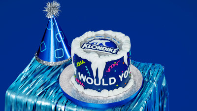 Fans can enter for a chance to win their own Klondike 100th birthday cake by completing a decades-themed “What Would You Do for a Klondike” challenge. (PRNewsfoto/Klondike)