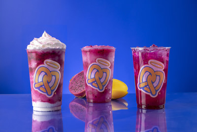 Auntie Anne's is twisting up three new Dragonfruit Mango beverages that'll have you sipping on summer all season long, including the refreshing Dragonfruit Mango Frost, Dragonfruit Mango Frozen Lemonade, and Dragonfruit Mango Lemonade Mixer – all with real dragonfruit & mango puree.