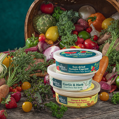 The Simple Root, a new global plant-based brand, will launch a vegetable-forward line of dips, cream cheese-style spreads, and artisan cheese-style spreads in the US this fall. The company uses an innovative process to create a creamy base from root vegetables, then blends in a handful of other ingredients including vegetables, fruits, herbs and spices. The refrigerated products are not made with dairy, nuts, soy, gluten, wheat, eggs or artificial colors, flavors, or preservatives.