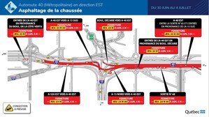 Autoroute 40 (Métropolitaine) à Mont-Royal et à Montréal - Fermeture complète en direction est du jeudi 30 juin au lundi 4 juillet 2022