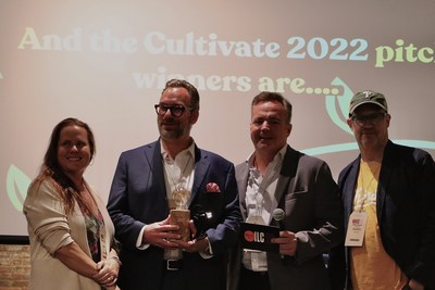 Josh Sapienza | Course Restaurant Guide Founder & Winner of 2022 ILC INDIE Cultivate Seed-Round Pitch Competition at Wythe Hotel in Brooklyn,NY. Right: Jessica Hays of Tambourine, Pres. HSMAI Boston. 
Right: David Millili of NYU Hospitality Innovation Hub. Far Right: Andrew Benioff of Independent Lodging Congress