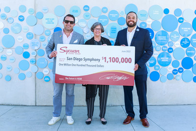 Sycuan Band of the Kumeyaay Nation and Sycuan Casino Resort made a $1.1 million donation – the single largest cash gift ever given to the Arts and Culture sector by a sovereign tribal nation in Southern California. Pictured:  Sycuan Casino Resort General Manager Rob Cinelli, San Diego Symphony CEO Martha A. Gilmer and Sycuan Band of the Kumeyaay Nation Chairman Cody Martinez.