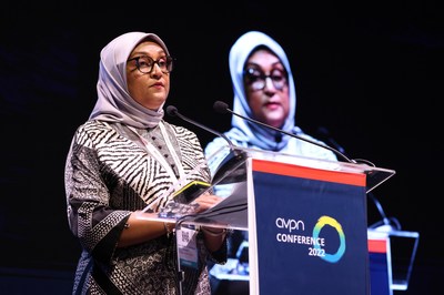 Pictured: Dato' Shahira Ahmed Bazari, Managing Director & Trustee of Hasanah Foundation, giving an address at the AVPN Global Conference, about accelerating change through innovative partnership models.