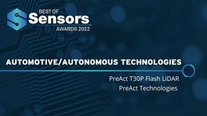 PreAct Technology's T30P Flash LiDAR Named 2022 Most Innovative Product of the Year for Automotive/Autonomous Technologies at Sensors Converge