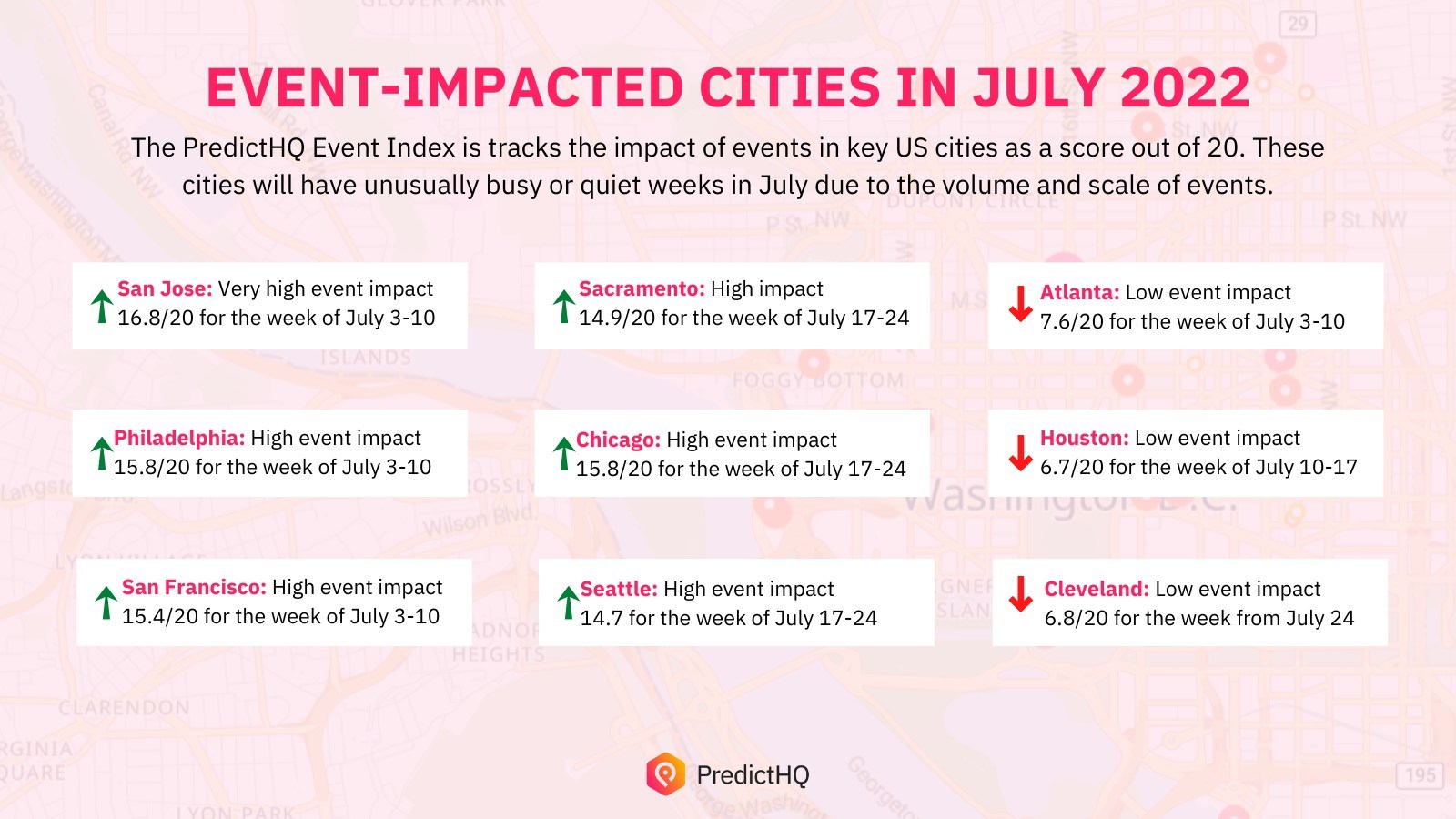 Upcoming event impact in July: these cities will be the most impacted by significant surges or lulls in major events.