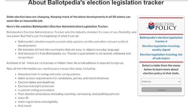 Ballotpedia's Election Administration Legislation Tracker Home Page