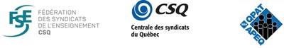 Logos : Fdration des Syndicats de L'enseingment CSQ, Centrale des syndicats du Qubec, QPAT-APEQ (Groupe CNW/Fdration des syndicats de l'enseignement (CSQ))
