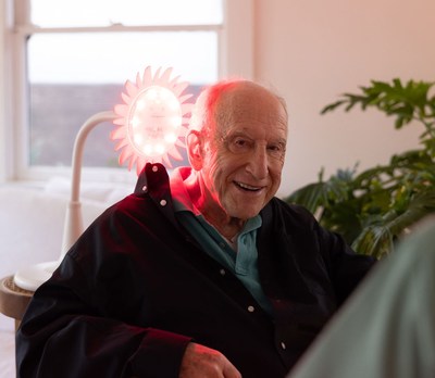 A senior using a Sunflower during his morning routine. Photobiomodulation is shown to safely reverse cognitive decline for people living with Alzheimer's. We are dedicated to bringing this breakthrough technology to the public.