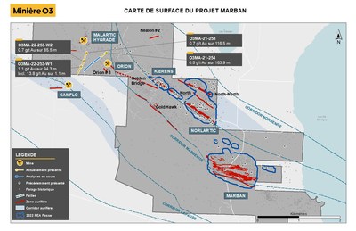 Figure 1 : Carte de la propriété Marban (Groupe CNW/O3 Mining Inc.)