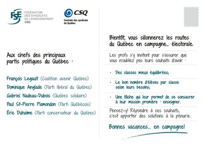 La FSE-CSQ s'invite en campagne! (Groupe CNW/Fdration des syndicats de l'enseignement (CSQ))