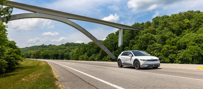 The Hyundai IONIQ 5 passed under a bridge in Nashville, Tenn., May 19, 2022.