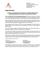 AFRICA OIL ANNOUNCES THE RECEIPT OF PRIME DIVIDEND AND PROVIDES SHARE CAPITAL AND VOTING RIGHTS UPDATE (CNW Group/Africa Oil Corp.)