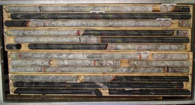 Figure 5.B. Spodumene bearing Lithium Pegmatite intersections in drill hole NC-22-02 (Core Interval from 281.3 M To 298.5 M) (CNW Group/Rock Tech Lithium Inc.)