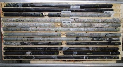 Figure 5.C. Spodumene bearing Lithium Pegmatite intersections in drill hole CON-22-16 (Core Interval from 141 M to 157.3 M) (CNW Group/Rock Tech Lithium Inc.)