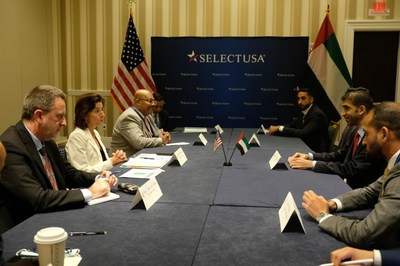 UAE Minister of State for Foreign Trade HE Dr. Thani bin Ahmed Al Zeyoudi during a meeting with Commerce Secretary Raimondo at Select USA, Washington D.C.