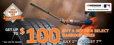 The Hankook Tire Great Hit Rebate runs through August 7, 2022.