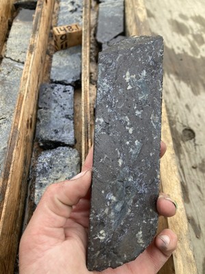 Photo 12. WPC22-11 - Massive intergrown Fe-rich sphalerite with interstitial argentiferous galena (CNW Group/Western Alaska Minerals Corp.)