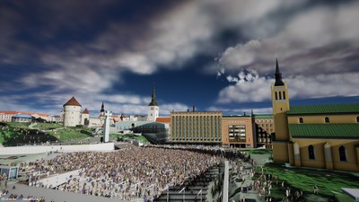 Focusing on Freedom, Square, Tallinn, a massing crowd is viewed in 3D.  Responses to real-life events replicated in vast scale, complexity and accurately enables actionable insights.