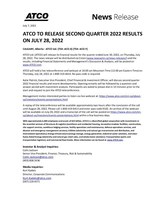 ATCO TO RELEASE SECOND QUARTER 2022 RESULTS ON JULY 28, 2022 (CNW Group/ATCO Ltd.)