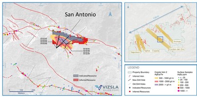 Figure 1: Plan map of recent drilling along the eastern end of the San Antonio Vein (CNW Group/Vizsla Silver Corp.)