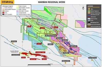 Carte géologique du secteur Marban Régional (Groupe CNW/O3 Mining Inc.)