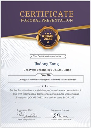 Geekvape was Invited to the 14th ICCMS 2022 for Industry-first CFD  Application In Ceramic Atomizer Structural Optimization
