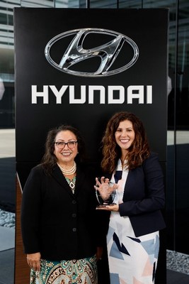 Martha Madrid (l), Associate Director of Project Youth Orange County Bar Foundation (OCBF) and Kristin Gomez (r), senior group manager, regulatory compliance and eco-mobility of Hyundai Motor North America