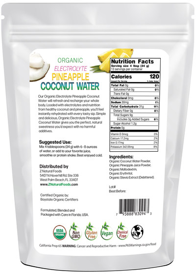 New Organic Electrolyte Pineapple Coconut Water by Z Natural Foods