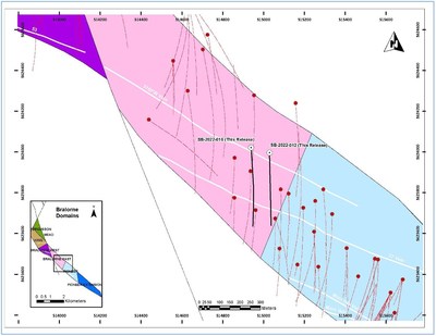 Figure 1: SB-2022-012 and SB-2022-016 hole locations within the Bralorne East block. (CNW Group/Talisker Resources Ltd)