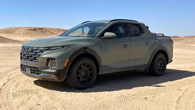 The Brute Squad’s 2022 Hyundai Santa Cruz is photographed in Ocotillo Wells, Calif., on April 28, 2022.