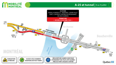 A25 sud et tunnel, fin de semaine du 8 au 11 juillet (Groupe CNW/Ministre des Transports)