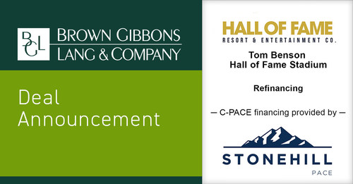 Brown Gibbons Lang & Company (BGL) is pleased to announce the financial closing of $33.4 million for the Tom Benson Hall of Fame Stadium at the Hall of Fame Village powered by Johnson Controls in Canton, Ohio. The project was refinanced through Stonehill PACE’s retroactive Commercial Property Assessed Clean Energy (C-PACE) program. BGL's Real Estate Advisors team served as the exclusive financial advisor to the Hall of Fame Resort & Entertainment Company (NASDQ: HOFV) in the transaction.